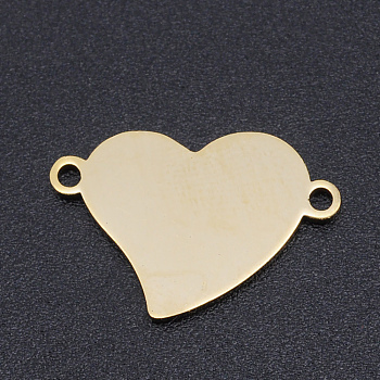 201 Stainless Steel Links Connectors, Manual Polishing, Laser Cut Links, Heart, Golden, 11.5x17.5x1mm, Hole: 1.4mm