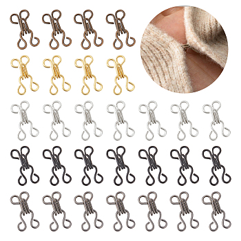 200 Sets 5 Colors Brass Garment Hook and Eye, Collar/Dress/Trouser Buckle Hooks Eyes, for BJD Doll Garment Accessories, Mixed Color, 12mm, Hole: 1.6mm, 40 sets/color