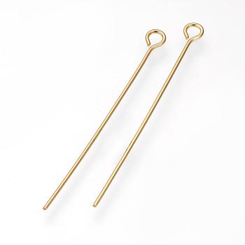 304 Stainless Steel Eye Pin, Golden, 45mm, Hole: 2mm, Pin: 0.7mm