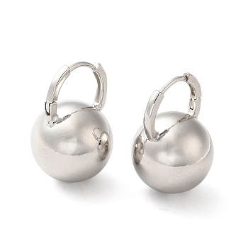 Brass Round Ball Hoop Earrings for Women, Platinum, 24.5x16mm, Pin: 0.8x1mm