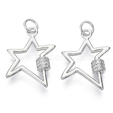 Real Platinum Plated Clear Star Brass+Cubic Zirconia Pendants