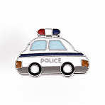 Alloy Enamel Brooches, Enamel Pins, with Butterfly Clutches, Police Car, Cadmium Free & Nickel Free & Lead Free, Platinum, White, 5/8x1 inch(17x24.5mm), Pin: 1mm(JEWB-S011-100-NR)