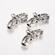 Tibetan Style Hollow Alloy Tube Bails, Loop Bails, Curved Tube Scarf Bail Beads, Antique Silver, 25x14x7mm, Hole: 2mm, Inner Diameter: 4mm(X-TIBE-K022-03)