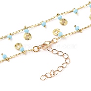 Brass Vortex Pendant Necklaces, with Glass Beads and Curb Chains, Light Sky Blue, Golden, 17-3/4 inch(45cm)(NJEW-JN03186)