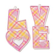 Valentine's Day Acrylic Pendants, LOVE Charm, Pearl Pink, 50x25.5x2.5mm, Hole: 1.6mm, 2pcs/set(OACR-A026-01C)