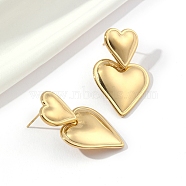 201 Stainless Steel Heart Dangle Stud Earrings, with 304 Stainless Steel Pins, Golden, 32.5x20.5mm(EJEW-D084-17G)