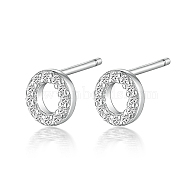 Rhodium Plated 925 Sterling Silver Initial Letter Stud Earrings, with Cubic Zirconia, Platinum, Letter O, 5x5mm(HI8885-15)