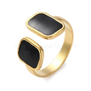 304 Stainless Steel Enamel Cuff Rings, Rectangle, Real 18K Gold Plated, Adjustable(RJEW-M171-13G)