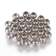 202 Stainless Steel Beads, Round, Stainless Steel Color, 5x3.5mm, Hole: 3mm(STAS-F170-04P-A)