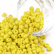 Glass Seed Beads, Opaque Colours Seed, Small Craft Beads for DIY Jewelry Making, Round, Yellow, 4mm, Hole:1.5mm, about 4500pcs/pound(SEED-A010-4mm-42)