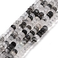 Natural Black Rutilated Quartz Beads Strands, Faceted, Rondelle, 4x2mm, Hole: 0.7mm, about 157pcs/strand, 15.55 inch(39.5cm)(G-H278-04)