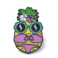 Black Alloy Brooches, Pineapple Enamel Pins, for Backpack Clothes, Violet, 30x18.5x1.5mm(JEWB-G035-05D)
