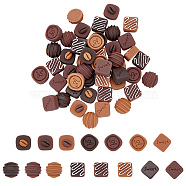 60Pcs 15 Styles Imitation Food Resin Decoden Cabochons, Rhombus/Half Round Chocolate Shape, Mixed Color, 18~20x17~20x7~11mm, 4pcs/style(RESI-OC0001-50)