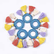 Polycotton(Polyester Cotton) Tassels Pendants, with Polyester Link Ring , Colorful, 45~50x25~26x3~4mm, Hole: 14mm(FIND-Q077-14)