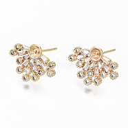 Brass Micro Pave Clear Cubic Zirconia Earring Findings, for Half Drilled Beads, Nickel Free, Real 18K Gold Plated, 12x16.5mm, Pin: 0.7mm, Pin: 0.6mm(for half drilled beads)(KK-S356-129G-NF)