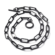 304 Stainless Steel Paperclip Chain Necklaces, with Toggle Clasps, Electrophoresis Black, 17.99 inch(45.7cm)(NJEW-O124-01EB)
