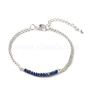 Natural Lapis Lazuli Beaded Bracelets, with 304 Stainless Steel Rolo Chain, 7.48 inch(190mm)(BJEW-JB06384-08)