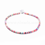 Handmade Polymer Clay Heishi Beaded Necklaces, with Electroplate Glass Seed Beads, Brass Crimp Beads and 304 Stainless Steel Findings, Colorful, 18.7 inch(47.5cm), 6mm(NJEW-JN02451)