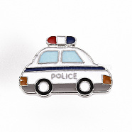 Alloy Enamel Brooches, Enamel Pins, with Brass Butterfly Clutches, Police Car, Cadmium Free & Nickel Free & Lead Free, Platinum, White, 5/8x1 inch(17x24.5mm), Pin: 1mm(JEWB-S011-100-NR)