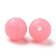 Luminous Silicone Beads, Chewing Beads For Teethers, DIY Nursing Necklaces Making, Round, Hot Pink, 12x11.5mm, Hole: 2mm(SIL-A003-01B)