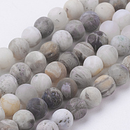 Natural Bamboo Leaf Agate Beads Strands, Frosted, Round, 6mm, Hole: 0.8mm, about 63pcs/strand, 15.3 inch(39cm)(X-G-J376-13F-6mm)