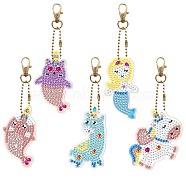 Mermaid Alpaca Unicorn Double-sided Charm Keychain Diamond Art for Kids, Diamond Painting Kits for Children, DIY Gem Art Key Chains, Diamond Painting Arts Crafts Gift with Keyrings, Mixed Color, Finish Product: 130~135x40~65mm(PW-WG28678-01)