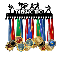 Iron Medal Holder Frame, Medals Display Hanger Rack, 20 Hooks, with Screws, Taekwondo Sports, Black, 150x400mm(ODIS-WH0045-017)