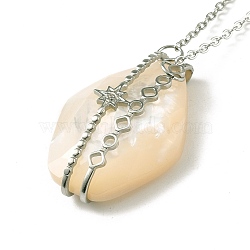 Shell Pendant Necklaces, with 304 Stainless Steel Cable Chain and 201 Stainless Steel Lobster Claw Clasps, Stainless Steel Color, 42cm(NJEW-E154-02P)