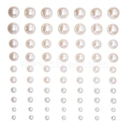ABS Plastic Imitation Pearl Cabochons, Self-adhesive, Half Round, Creamy White, 4~10mm, Card: 10x20cm(OACR-S019-01)