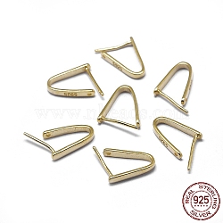 925 Sterling Silver Pendant Bails, with S925 Stamp, Ice Pick & Pinch Bails, Golden, 12x2mm, Pin: 0.6mm, Inseam Length: 10mm(STER-L057-080A-G)