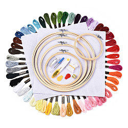 DIY Cross Stitch Counted Kits, including Threads, Bamboo Embroidery Hoop, Aida Cloth, Threader, Scissor, Blunt Needle, Seam Ripper, Thread Winding Board, Thimble, Mixed Color, 74pcs/set(PW-WG60328-01)