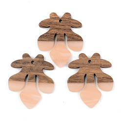 Opaque Resin & Walnut Wood Pendants, Fleur De Lis, Light Salmon, 38x31.5x3mm, Hole: 2mm(RESI-S389-051A-C02)