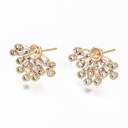 Brass Micro Pave Clear Cubic Zirconia Earring Findings, for Half Drilled Beads, Nickel Free, Real 18K Gold Plated, 12x16.5mm, Pin: 0.7mm, Pin: 0.6mm(for half drilled beads)(KK-S356-129G-NF)