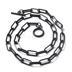 304 Stainless Steel Paperclip Chain Necklaces, with Toggle Clasps, Electrophoresis Black, 17.99 inch(45.7cm)(NJEW-O124-01EB)