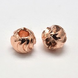 Rack Plating and Vacuum Plating Brass Corrugated Round Spacer Beads, Rose Gold, 3x2mm, Hole: 1mm(KK-I598-24RG-RS)