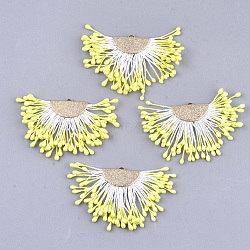Polycotton(Polyester Cotton) Tassel Pendant Decorations, with Foam and Brass Findings, Fan, Golden, Yellow, 40~45x64~68x3mm, Hole: 1.2x2mm(FIND-T041-05)