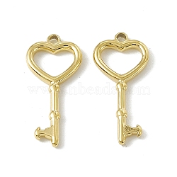 Vacuum Plating 201 Stainless Steel Pendants, Heart Key Charm, Real 18K Gold Plated, 22x10x1.5mm, Hole: 1.4mm(STAS-J401-VC740)