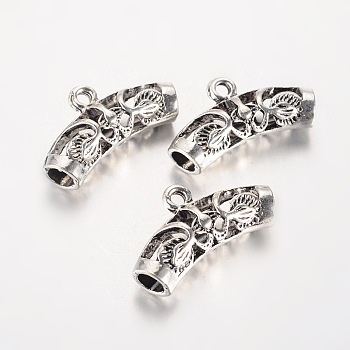 Tibetan Style Hollow Alloy Tube Bails, Loop Bails, Curved Tube Scarf Bail Beads, Antique Silver, 25x14x7mm, Hole: 2mm, Inner Diameter: 4mm