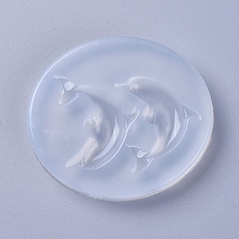 Silicone Molds, Resin Casting Molds, For UV Resin, Epoxy Resin Jewelry Making, Dolphin, White, 75x66x10mm, Dolphin: 40x23mm