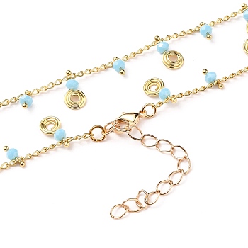 Brass Vortex Pendant Necklaces, with Glass Beads and Curb Chains, Light Sky Blue, Golden, 17-3/4 inch(45cm)