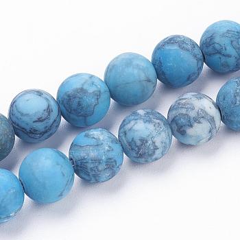 Dyed Natural Map Stone/Picasso Stone/Picasso Jasper Beads Strands, Frosted, Round, 10mm, Hole: 1mm, about 38pcs/strand, 15.3 inch(39cm)