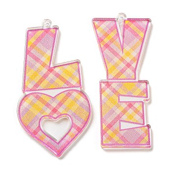 Valentine's Day Acrylic Pendants, LOVE Charm, Pearl Pink, 50x25.5x2.5mm, Hole: 1.6mm, 2pcs/set