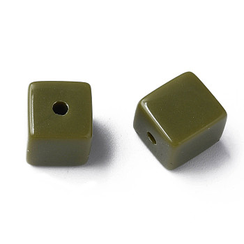 Opaque Acrylic Beads, Cube, Dark Olive Green, 10.5x9.5x9.5mm, Hole: 2mm, about 490pcs/500g