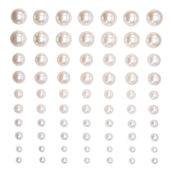 ABS Plastic Imitation Pearl Cabochons, Self-adhesive, Half Round, Creamy White, 4~10mm, Card: 10x20cm