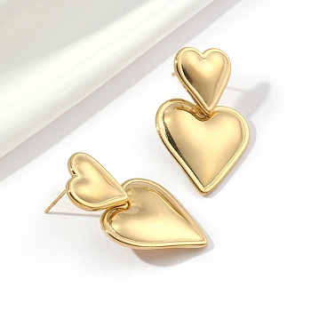 201 Stainless Steel Heart Dangle Stud Earrings, with 304 Stainless Steel Pins, Golden, 32.5x20.5mm