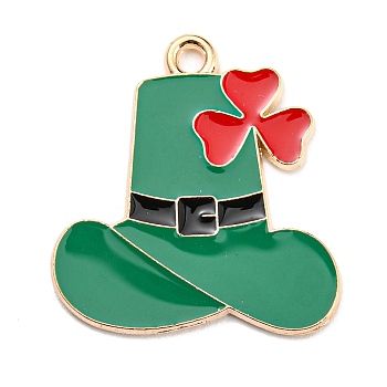 Saint Patrick's Day Alloy Enamel Pendants, Light Gold, Hat Charm, Red, 24.5x23x1.5mm, Hole: 2mm