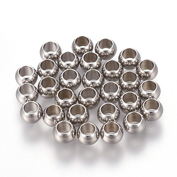 202 Stainless Steel Beads, Round, Stainless Steel Color, 5x3.5mm, Hole: 3mm
