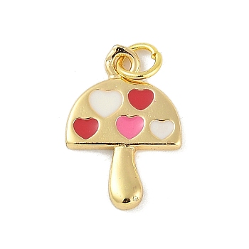 Brass Enamel Pendants, with Jump Ring, Real 18K Gold Plated, Mushroom, 18x12x2mm, Hole: 3mm