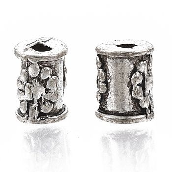 Tibetan Style Alloy Beads, Cadmium Free & Lead Free, Column with Flower, Antique Silver, 7x5x4.5mm, Hole: 1.8mm, about 1845pcs/1000g