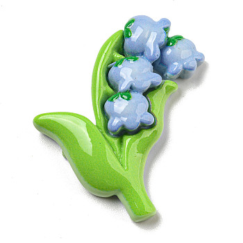 Opaque Resin Decoden Cabochons, Flower, Light Sky Blue, 36x30x7.5mm